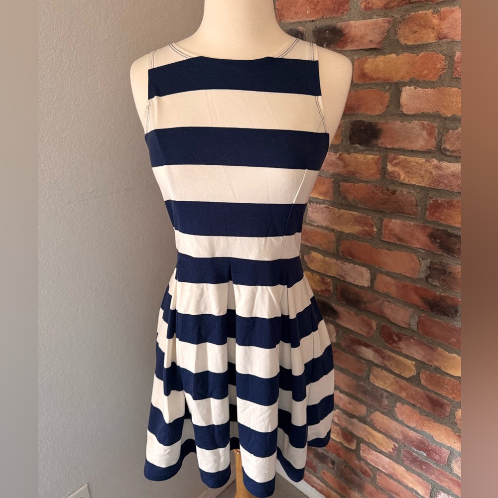 Navy and White Striped Sleeveless Dress